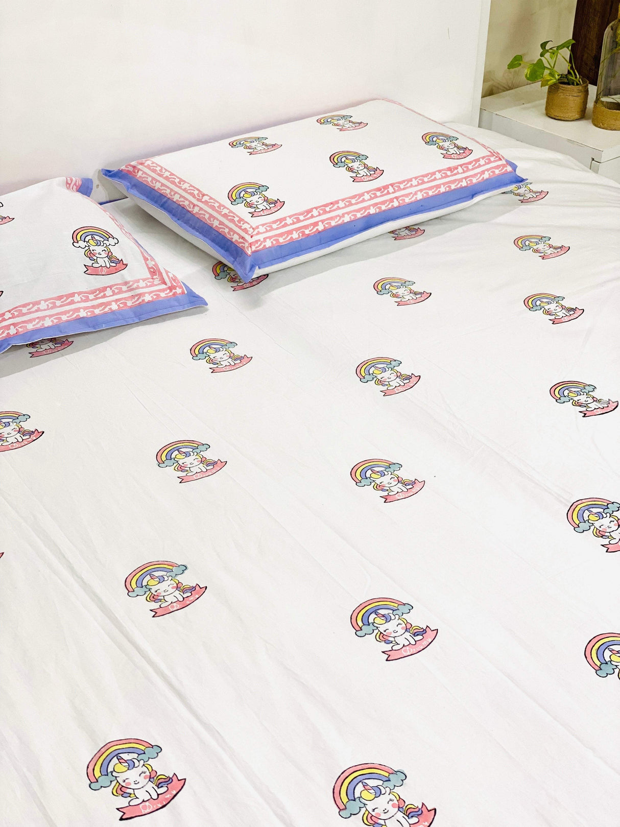 Unicorn Blockprint Cotton Bedsheet