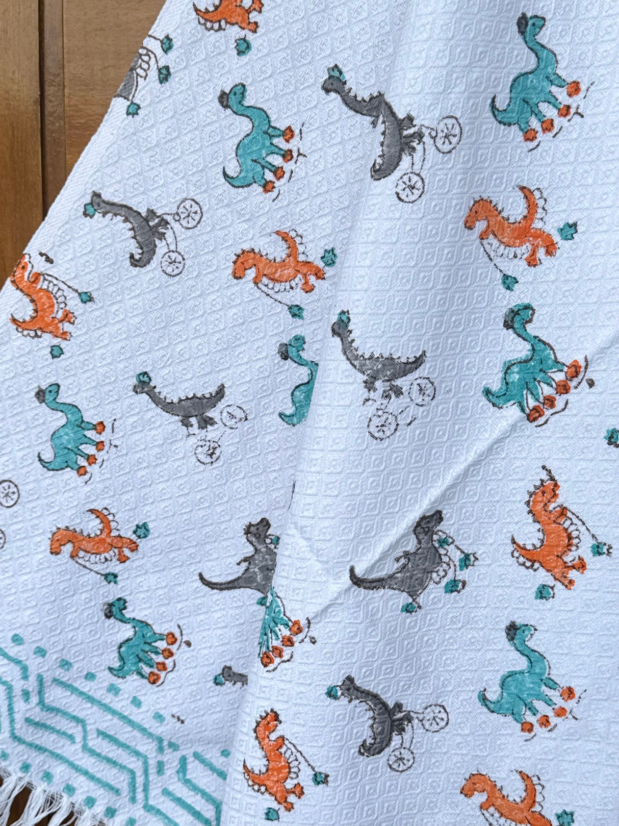 Dinosaur Blockprint Kids Towel – Cotton Jacquard Weave