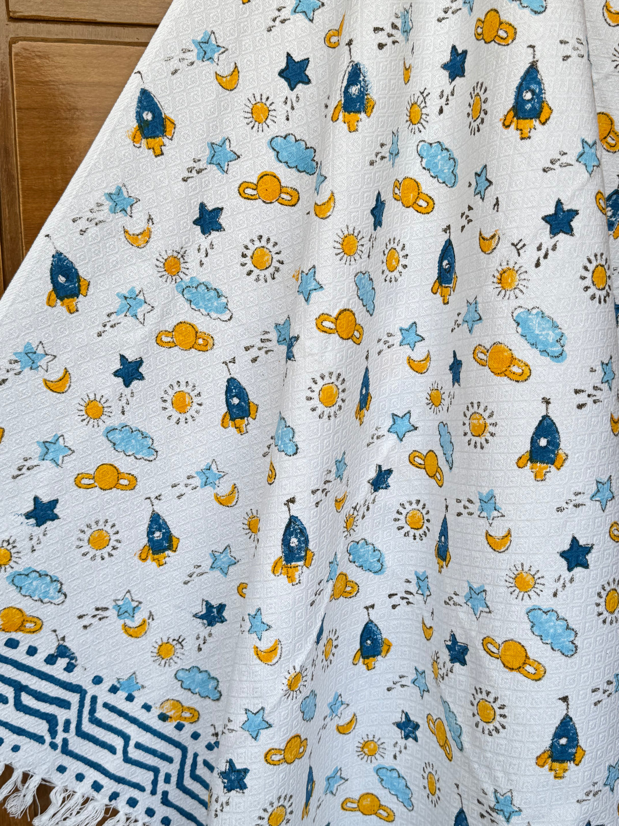 Rocket Ride Blockprint Kids Towel – Cotton Jacquard Weave