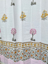 Pretty Pink Yellow Blockprint Cotton Curtain