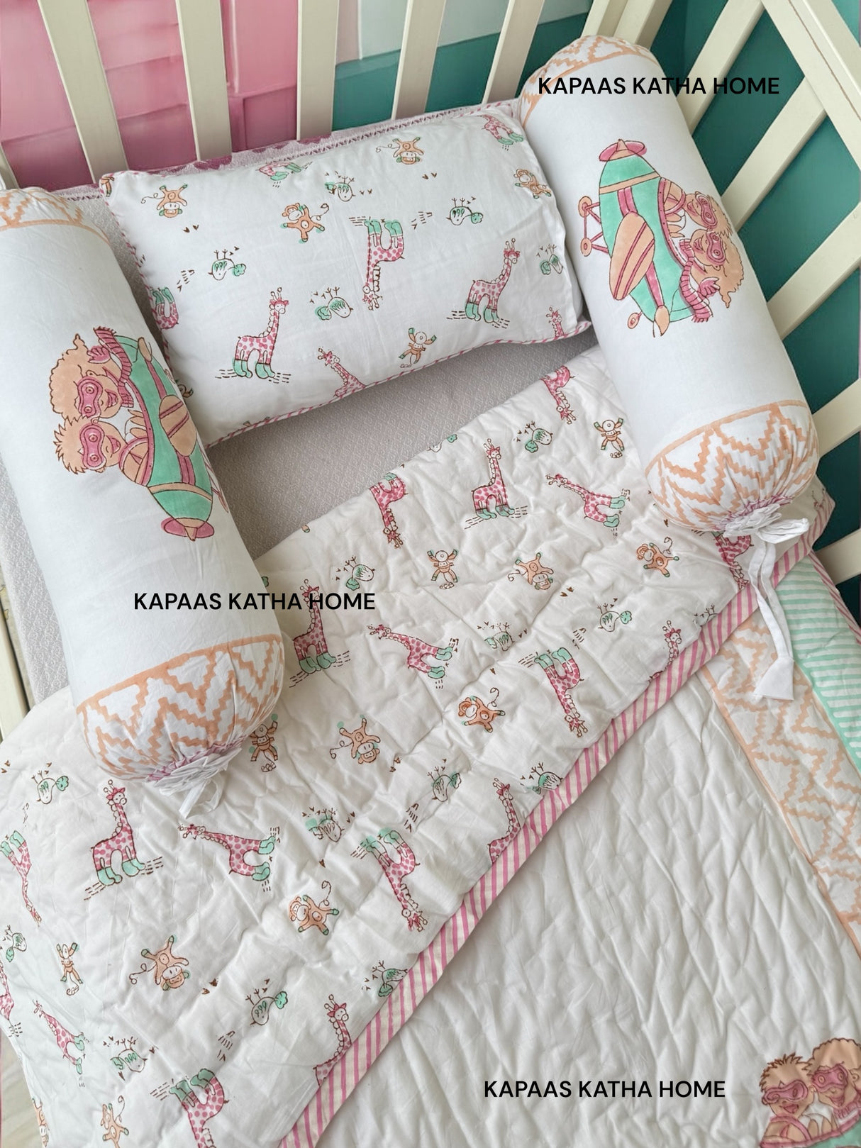 Cute Animals- Baby Cot Bedding (quilt, pillow, bolsters)