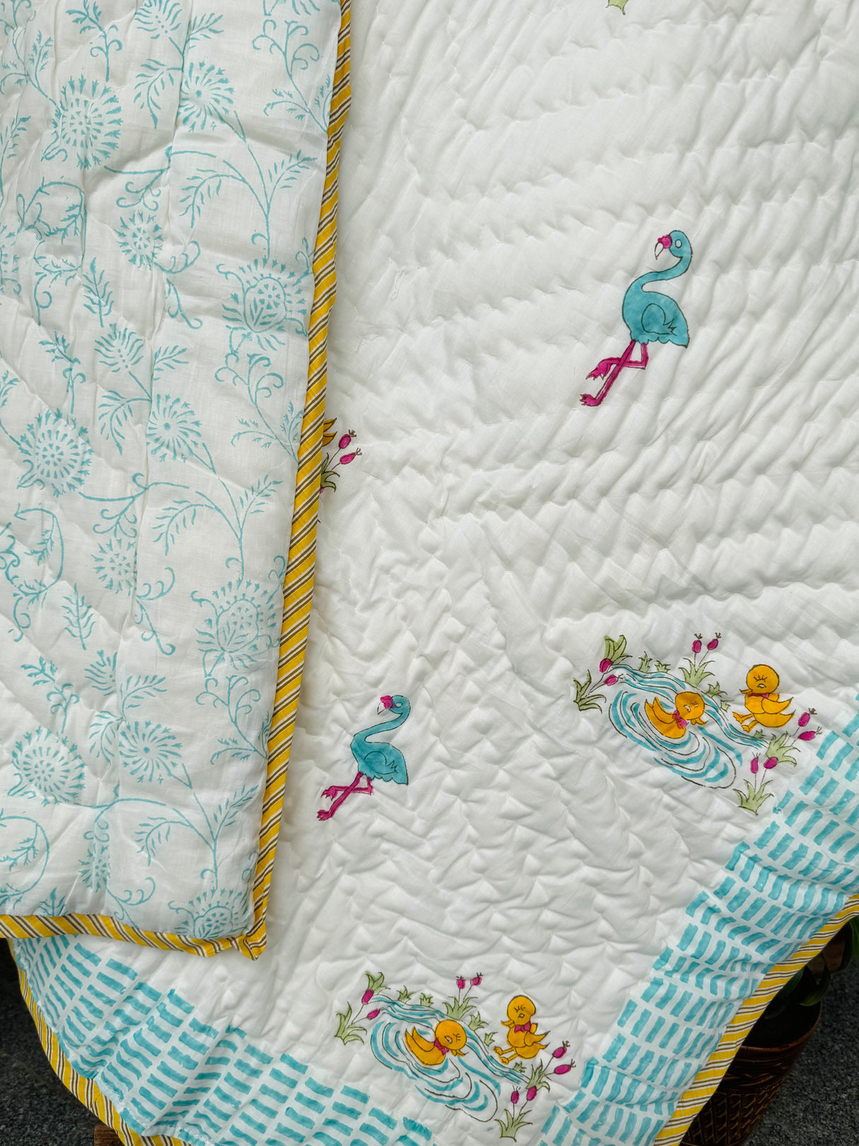 Birds Blockprint Kids Quilt