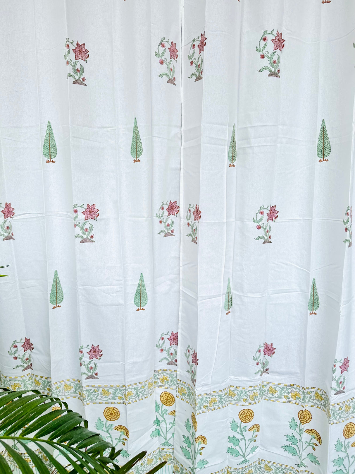 Elegant Floral Blockprint Cotton Curtain