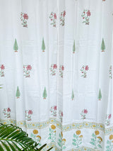 Elegant Floral Blockprint Cotton Curtain
