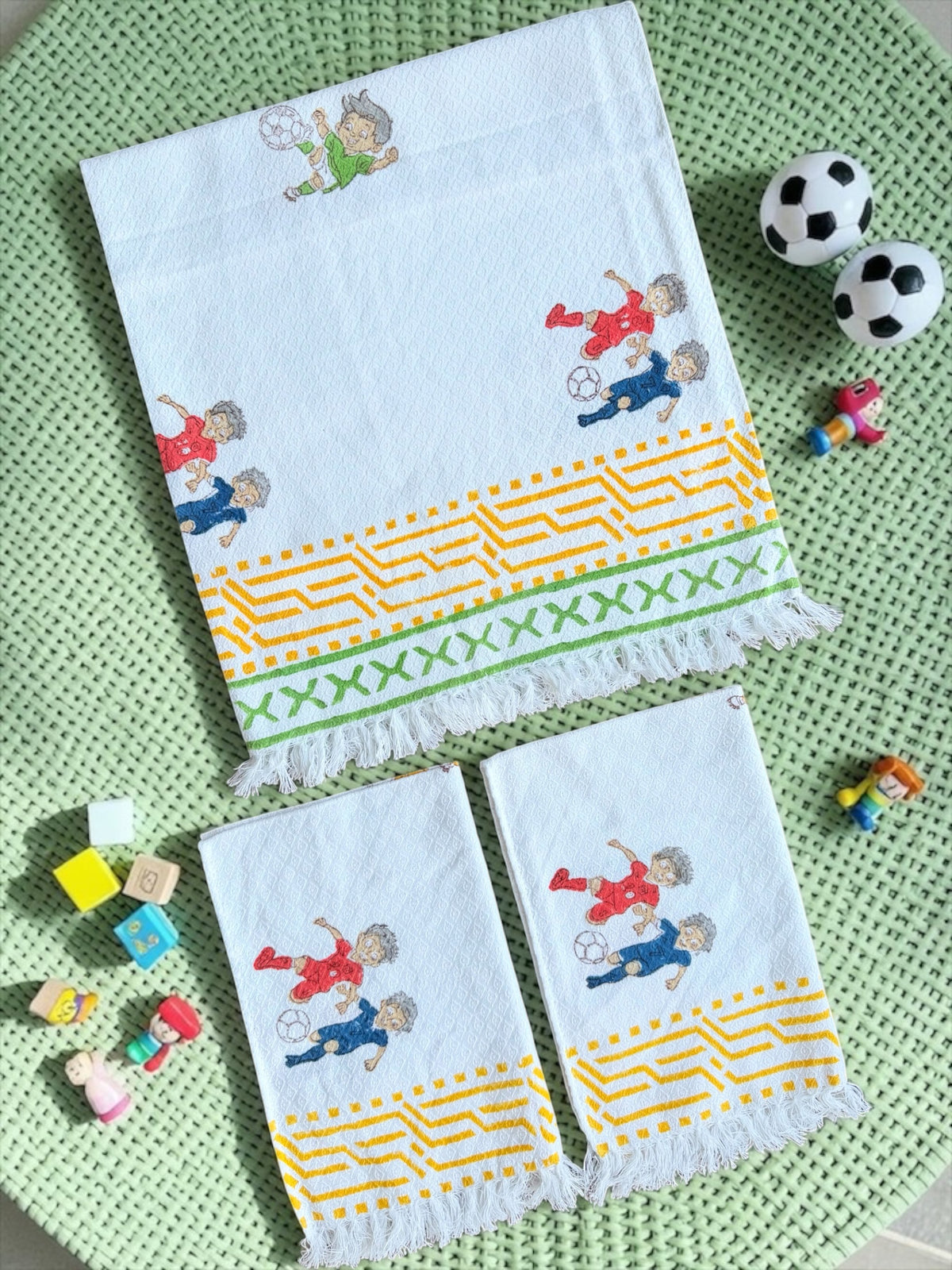 football-print-kids-cotton-jacquard-towel-gift-set