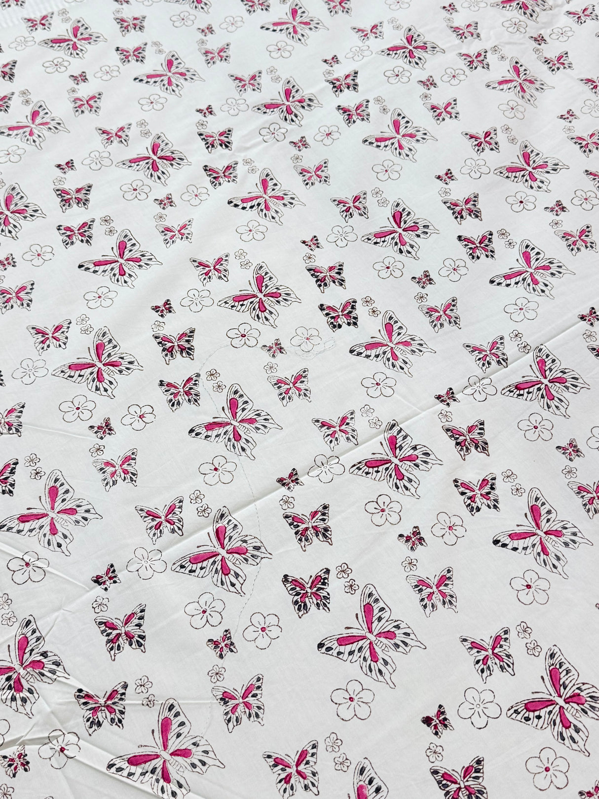Pink Butterfly Blockprint Cotton Bedsheet