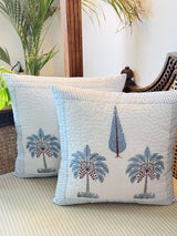 Pair of Quilted Handblock Printed Cushion Covers- 16*16 inches