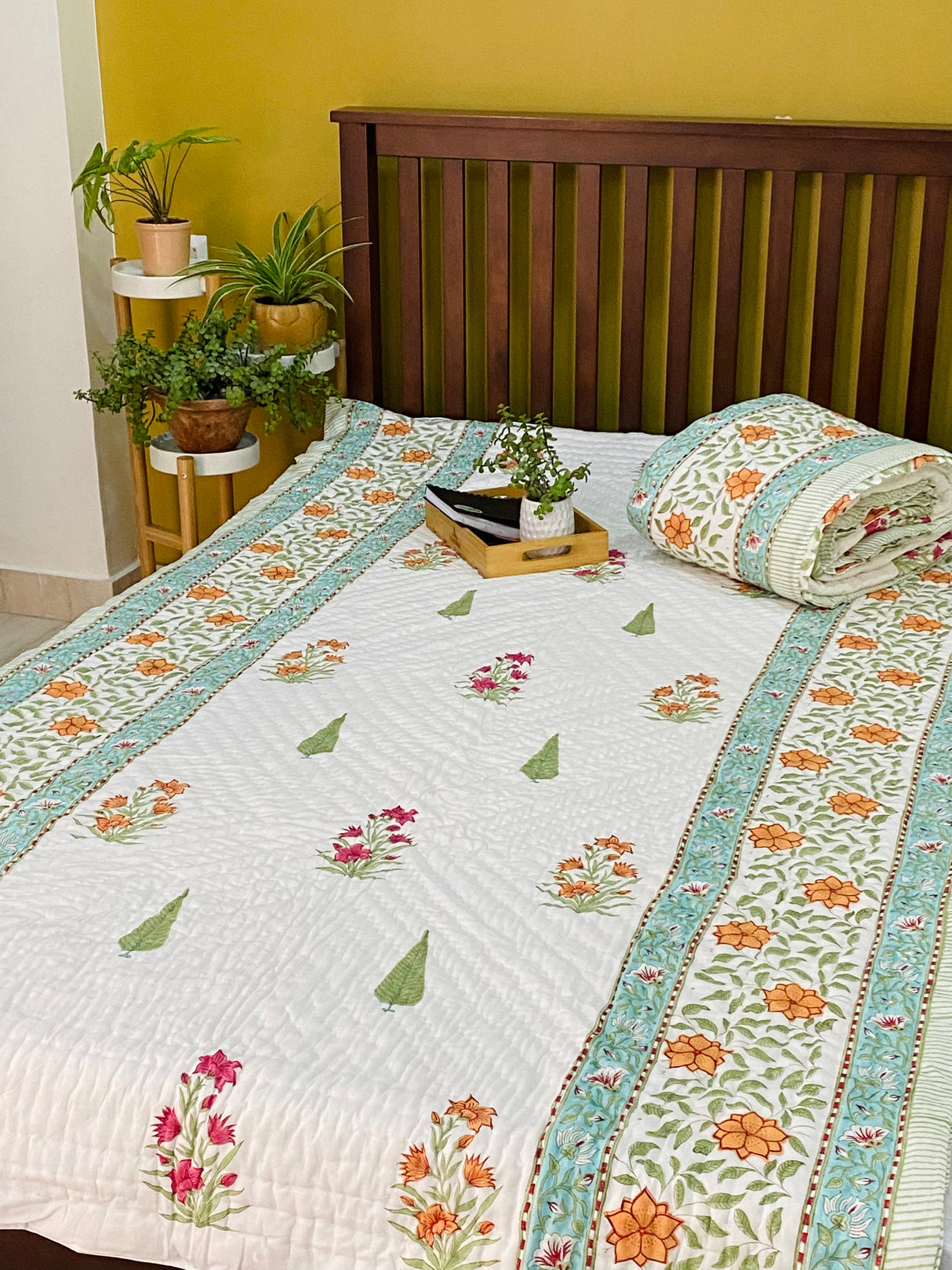 Blockprint Mulmul Reversible Quilt