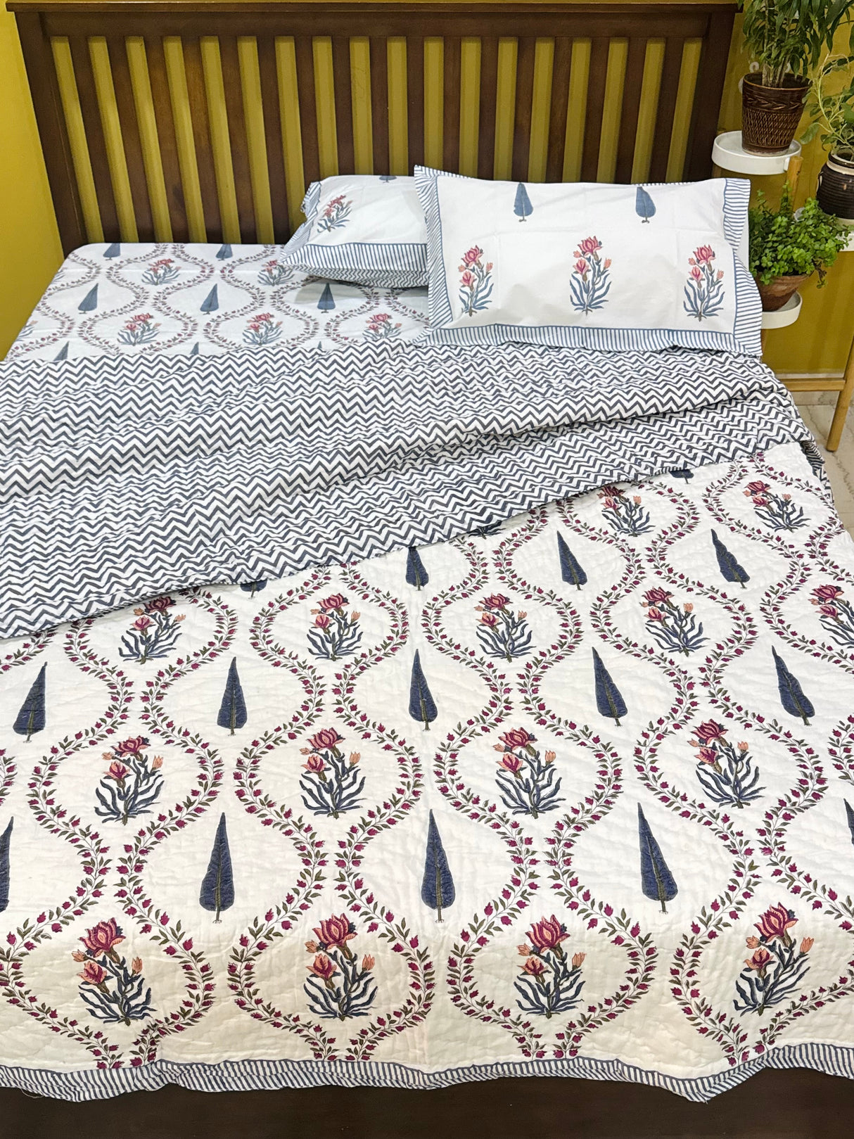 HandBlock Printed Mulmul Reversible Quilt