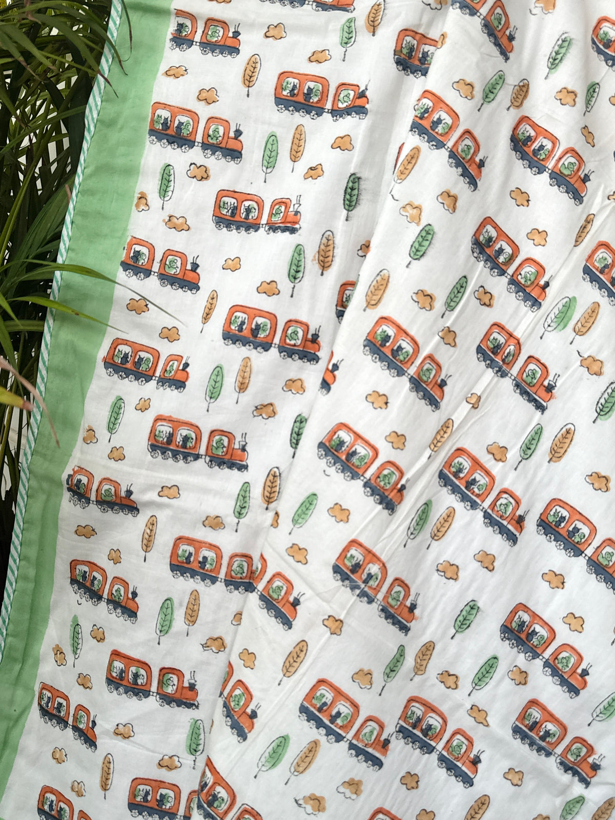 Train Ride Hand Block Printed Layered Kids Blanket