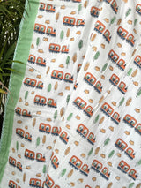 Train Ride Hand Block Printed Layered Kids Blanket