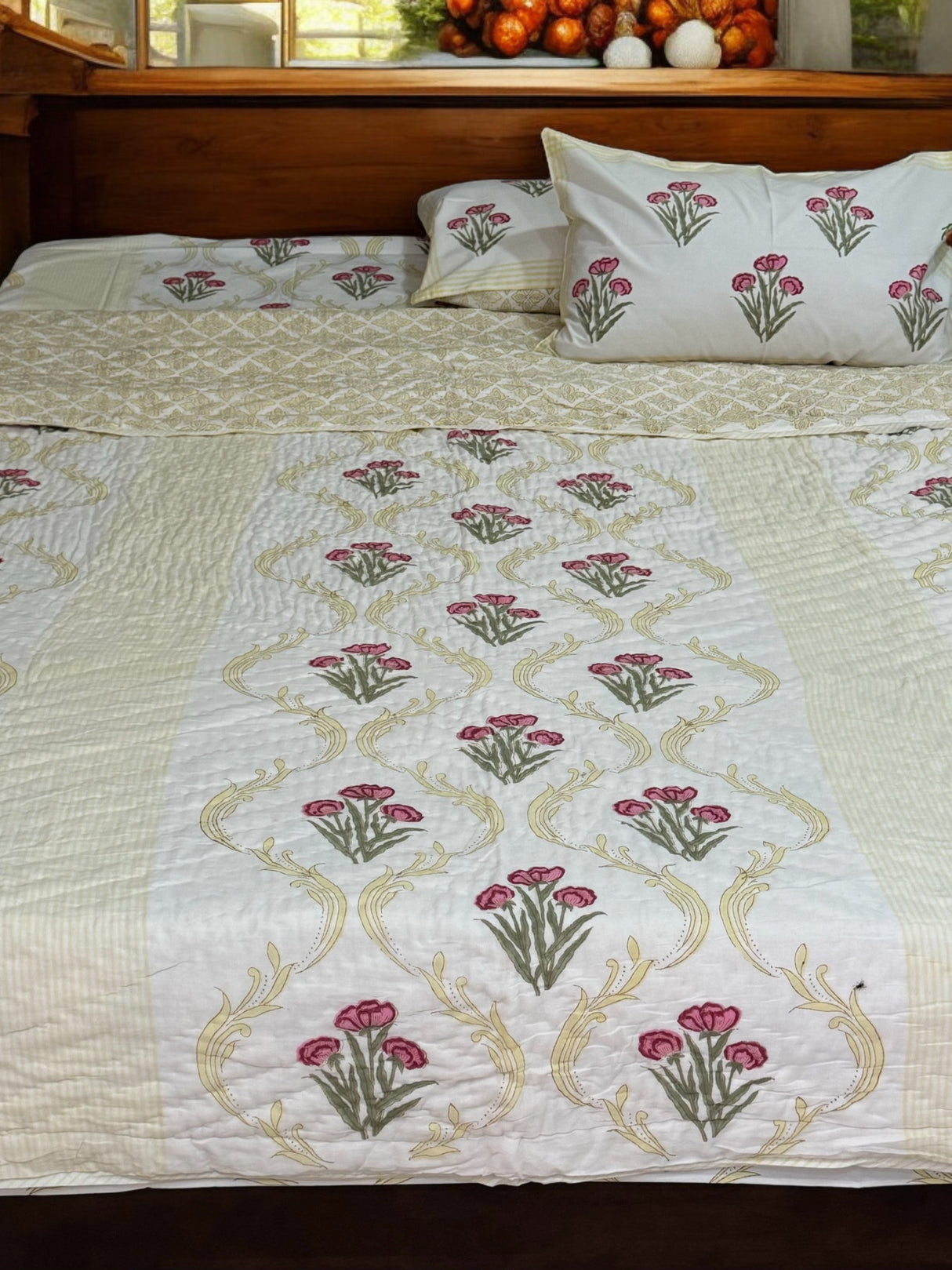 Blockprint Mulmul Reversible Quilt