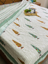 Blockprint Mulmul Reversible Quilt