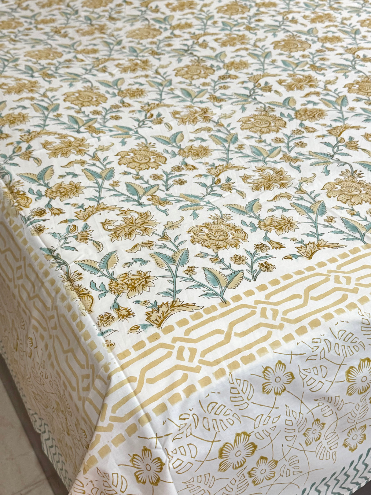 Blockprint Cotton Bedsheet- Light Brown Base Color