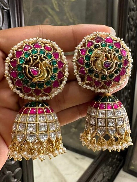 Handcrafted 92.5 Silver Kundan Jhumkis