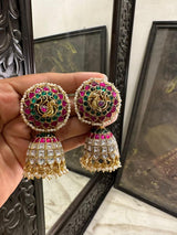 Handcrafted 92.5 Silver Kundan Jhumkis