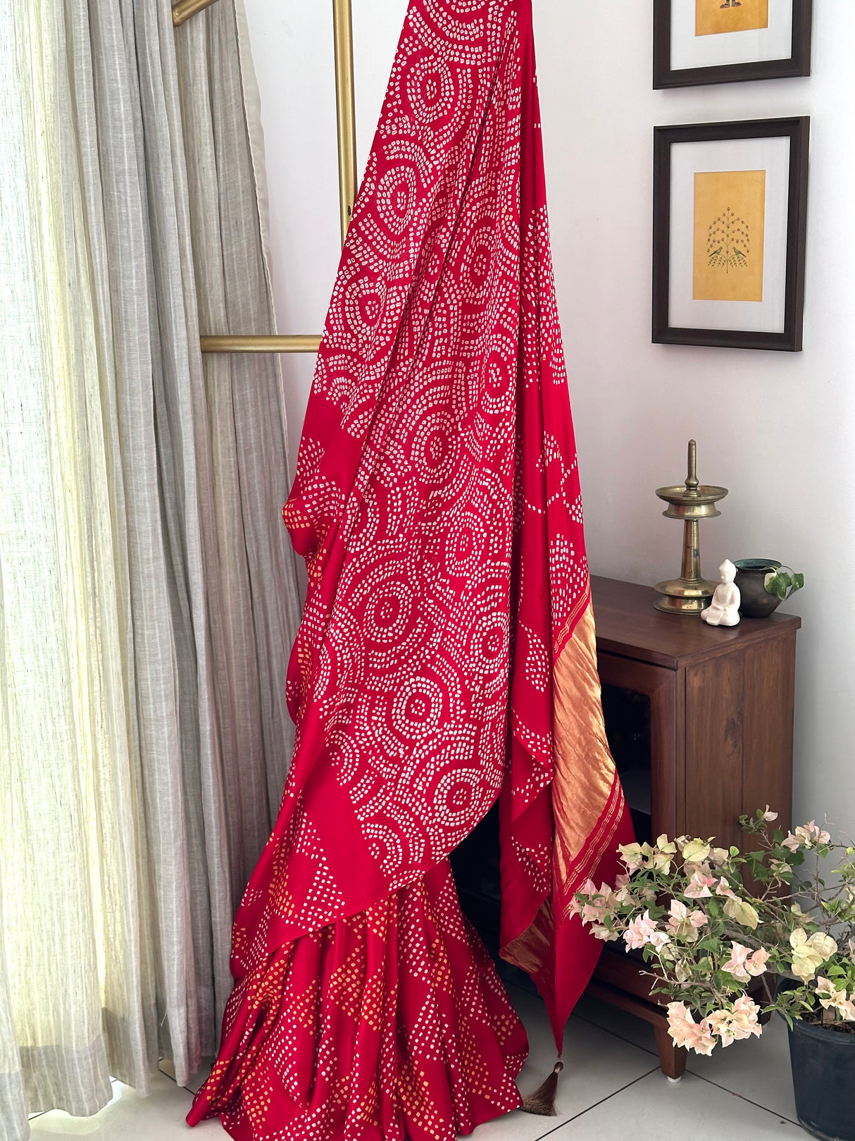 Red Pure Gajji Silk Bandhani Saree