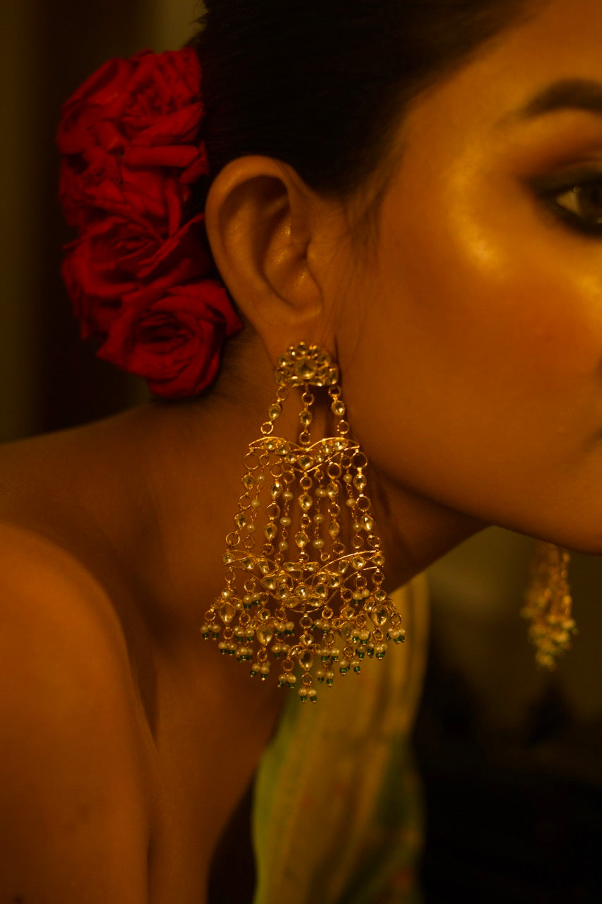 Handcrafted Passa Style Kundan Earrings with 92.5 Silver Base