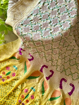 Ivory Yellow Banarasi Georgette Dupatta with Peacock Motifs