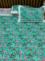 KING Size Quilted Blockprint REVERSIBLE Mulmul Bedcover (108*108 inches)