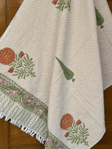 Brown Floral Blockprint Soft Cotton Towel– Cotton Jacquard Weave