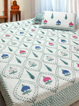 KING Size Quilted Blockprint REVERSIBLE Mulmul Bedcover (108*108 inches)