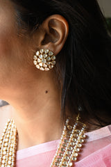Handcrafted 92.5 Silver Rani Haar and Earrings With Moissanite Polki