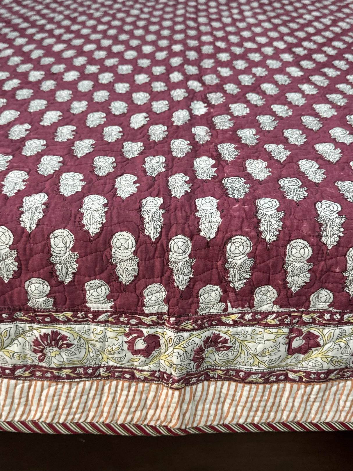 KING Size Quilted Blockprint REVERSIBLE Mulmul Bedcover (108*108 inches)