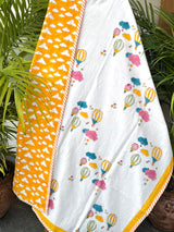 Yellow Hot Air Balloon Layered Kids Blanket