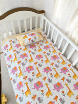 Cot Sheet- Animals Blockprint Cotton -Cot Size (60-40 inches)