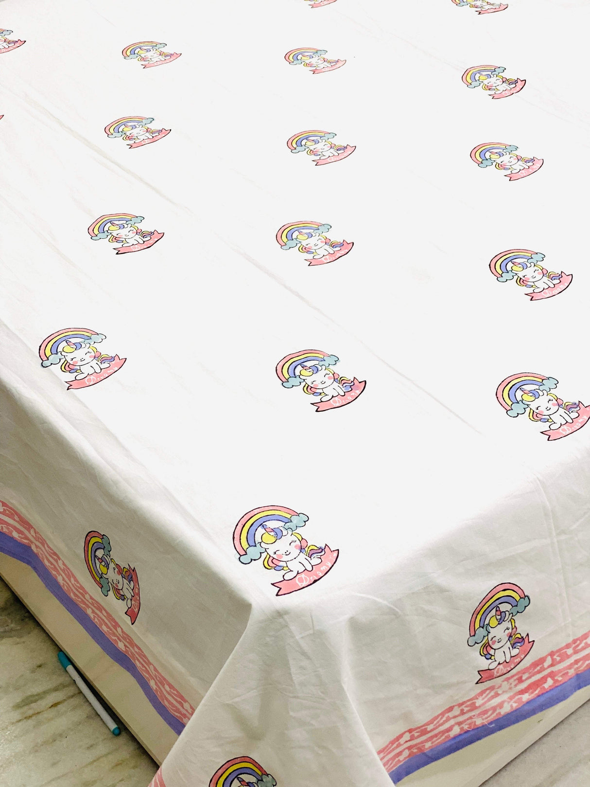 Unicorn Blockprint Cotton Bedsheet