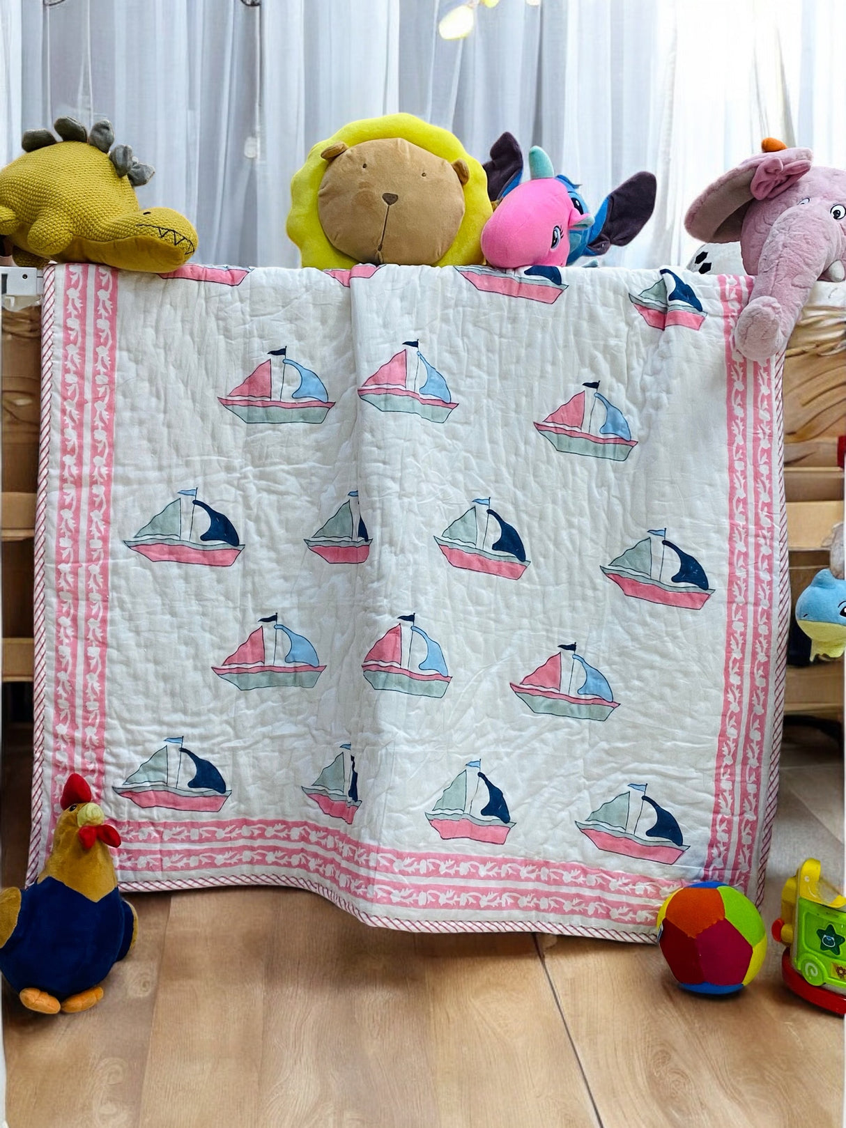 Boat Kids Quilt Handblock Printed