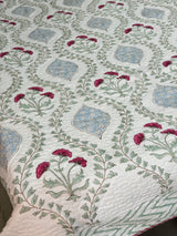 KING Size Quilted Blockprint REVERSIBLE Mulmul Bedcover (108*108 inches)