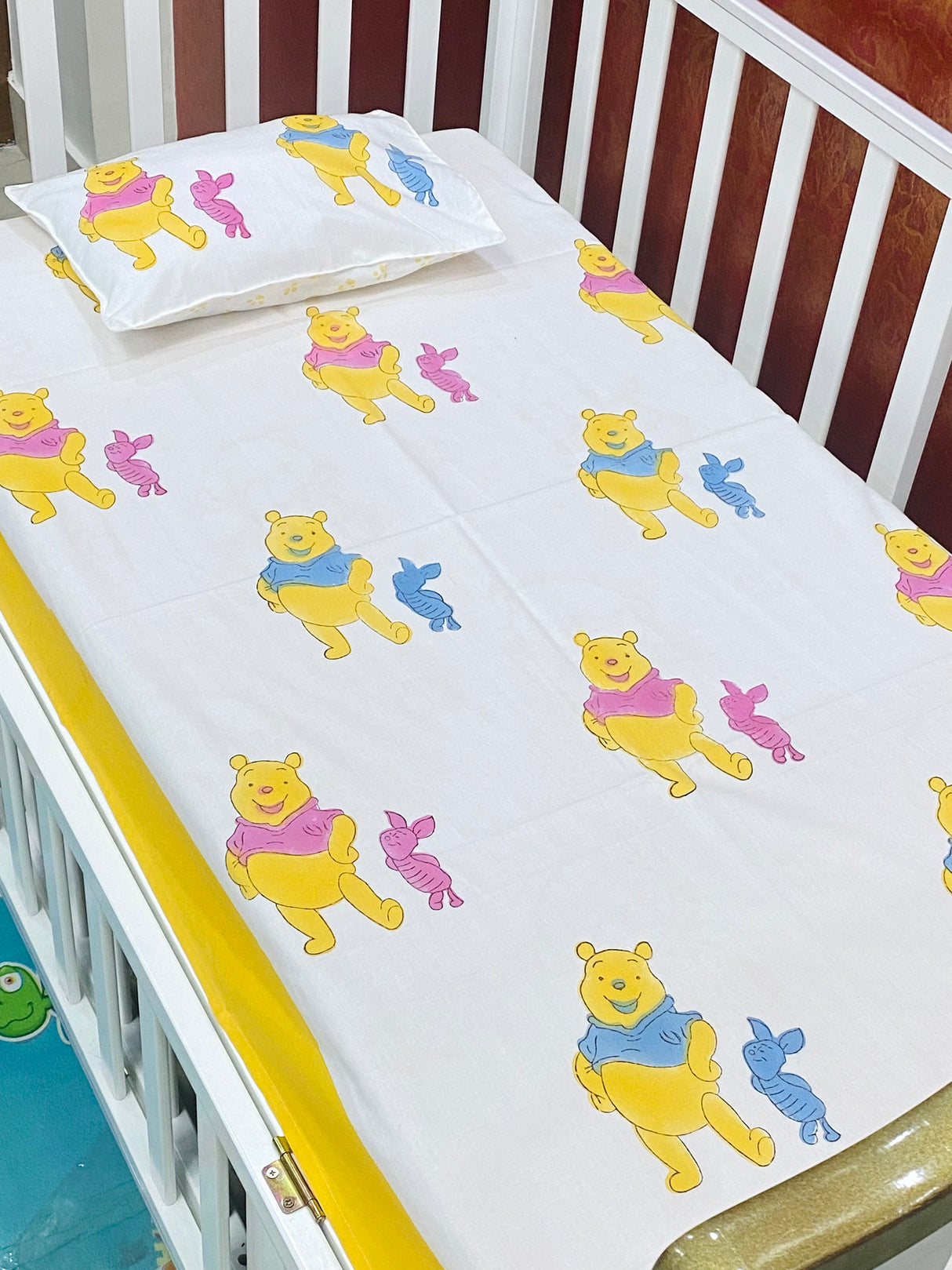 Cot Sheet- Pooh Blockprint Cotton -Cot Size (60-40 inches)