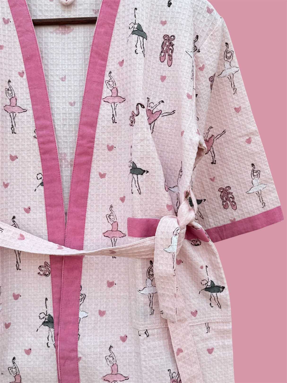 Ballerina Kids Bathrobe-Cotton Waffle Blockprint