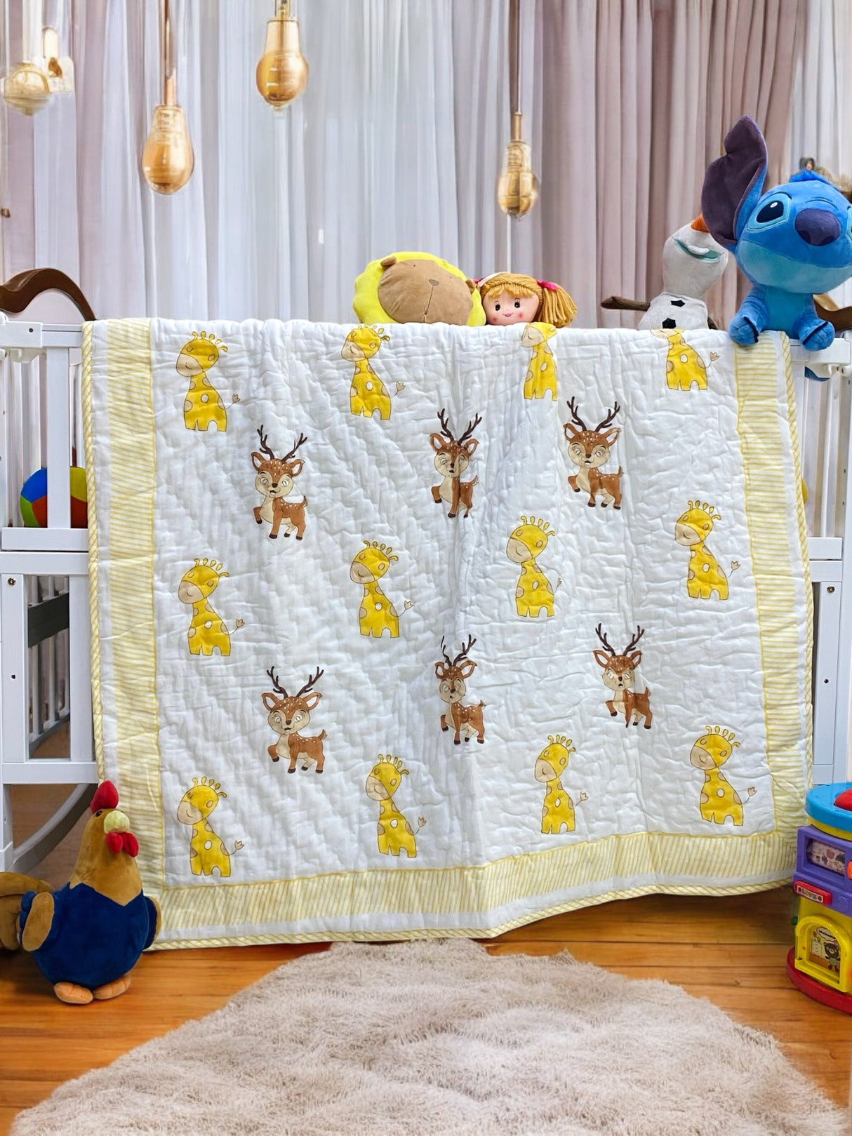 Deer Giraffe Kids Quilt Handblock Printed