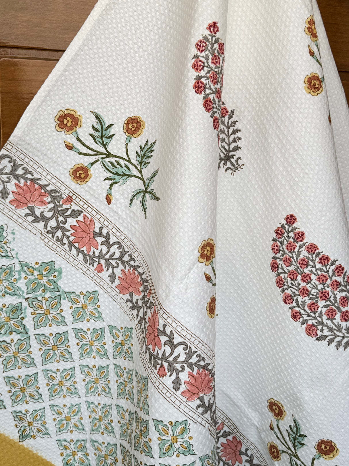 Elegant Motifs Blockprint Cotton Towel- Waffle Weave