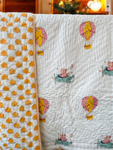 Hot Air Balloon Kids Quilt Handblock Printed