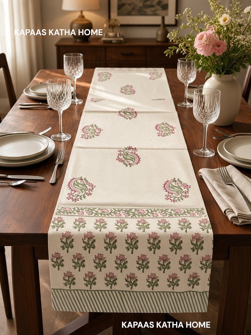 Elegant Blockprint Cotton Table Runner