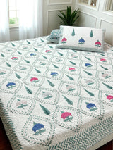 KING Size Quilted Blockprint REVERSIBLE Mulmul Bedcover (108*108 inches)