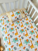 Cot Sheet- Animals Blockprint Cotton -Cot Size (60-40 inches)