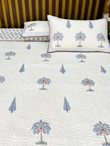 Double Size Quilted Blockprint REVERSIBLE Mulmul Bedcover (90*108 inches)