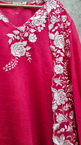 Festive and Vibrant Pink Colour Chanderi 3 Piece Semi Stitched Suit Set