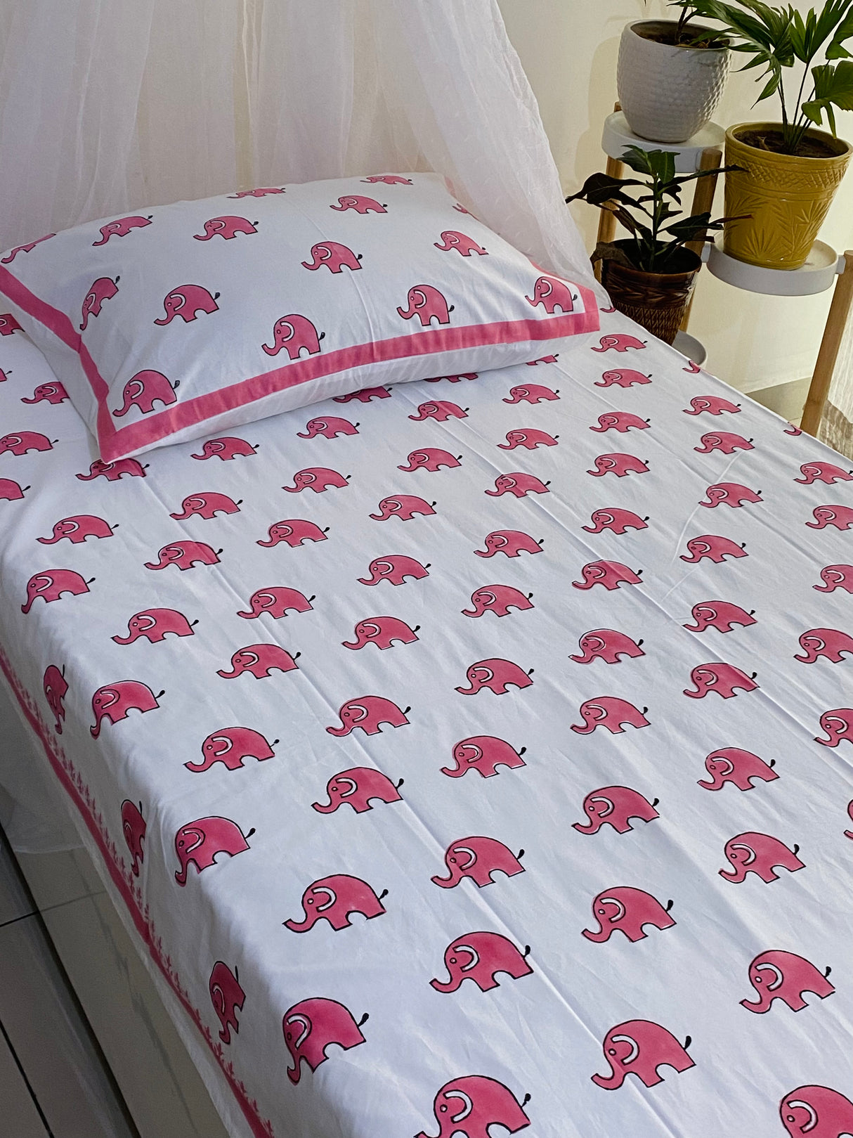 Elephant Blockprint Cotton Bedsheet