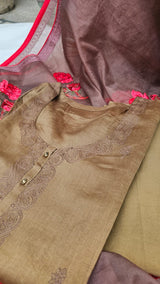 Chanderi Semi-stitched Suit Set in the Shade of Brown