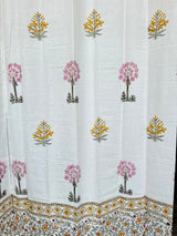 Pretty Pink Yellow Blockprint Cotton Curtain