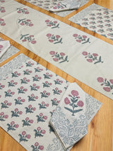 Blockprint Table Runner, Mat & Napkin Set- 6 Seater