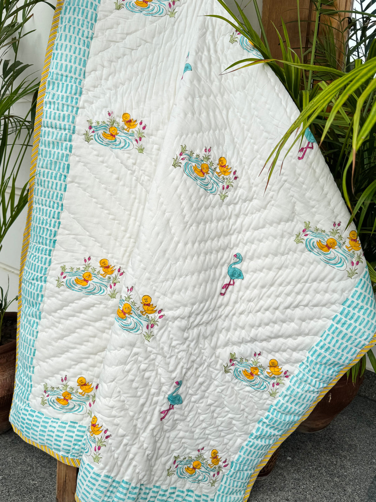 Birds Blockprint Kids Quilt