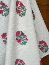 Pretty Rose Blockprint Cotton Towel- Waffle Weave