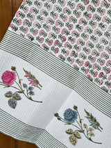 Rose Flowers Blockprint Cotton Towel- Waffle Weave